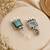 German silver mint geometric drop earrings
