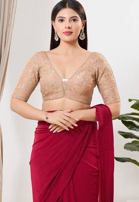Women's silk padded back open elbow sleeves saree blouse 1