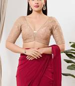 Women's silk padded back open elbow sleeves saree blouse