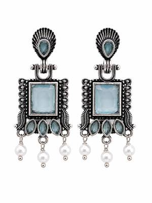 German silver mint geometric drop earrings 4