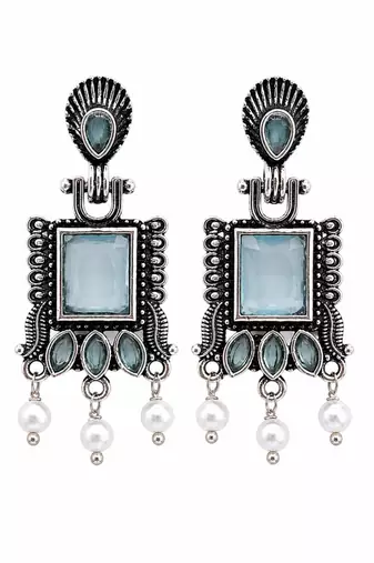 German silver mint geometric drop earrings