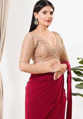 Women's silk padded back open elbow sleeves saree blouse 3