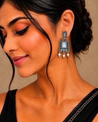 German silver mint geometric drop earrings 5