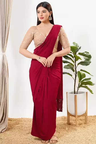 Women's silk padded back open elbow sleeves saree blouse