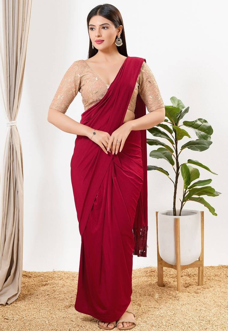 Women's silk padded back open elbow sleeves saree blouse