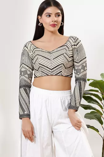 Women's silk padded back open full sleeves saree blouse