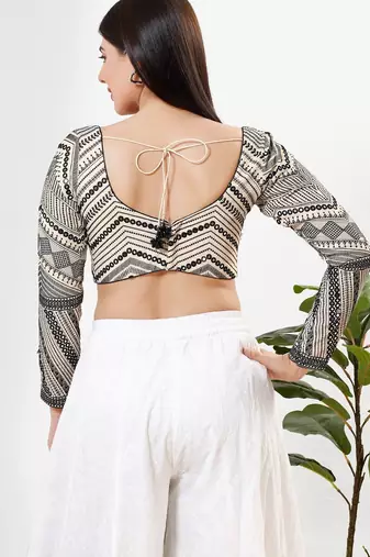 Women's silk padded back open full sleeves saree blouse