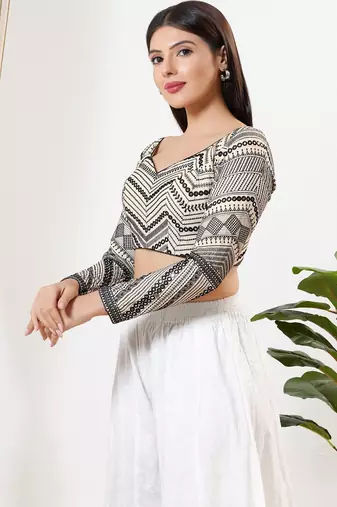 Women's silk padded back open full sleeves saree blouse