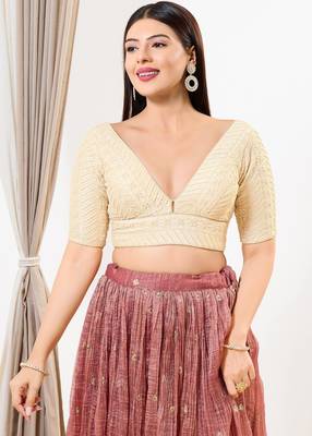Women's silk padded back open elbow sleeves saree blouse 1
