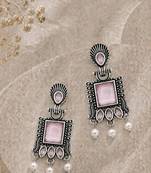 German silver pink geometric drop earrings
