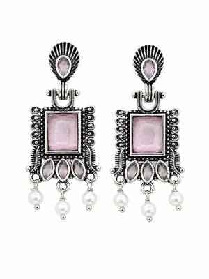 German silver pink geometric drop earrings 4