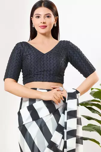 Women's jain silk padded back open elbow sleeves saree blouse