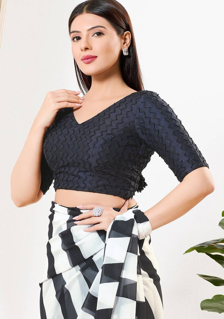 Women's jain silk padded back open elbow sleeves saree blouse