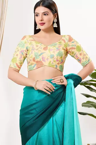 Women's silk padded back open elbow sleeves saree blouse