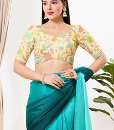 Women's silk padded back open elbow sleeves saree blouse
