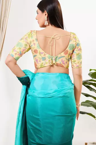 Women's silk padded back open elbow sleeves saree blouse