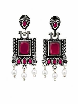 German silver ruby red classic geometric drop earrings 4