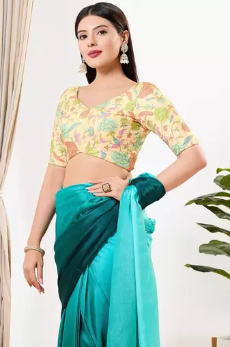Women's silk padded back open elbow sleeves saree blouse