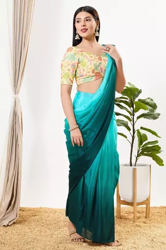 Women's silk padded back open elbow sleeves saree blouse