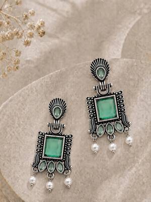 German silver sea green geometric drop earrings 1