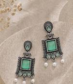 German silver sea green geometric drop earrings
