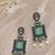 German silver sea green geometric drop earrings