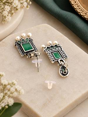 German silver sea green geometric drop earrings 3