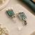 German silver sea green geometric drop earrings