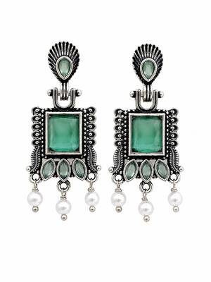 German silver sea green geometric drop earrings 4
