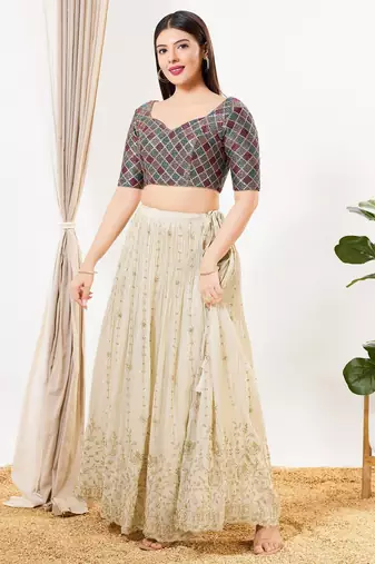 Women's net padded back open elbow sleeves saree blouse