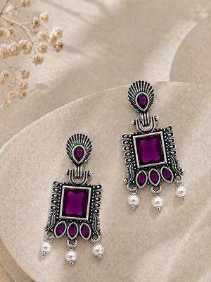 German silver wine geometric drop earrings 1