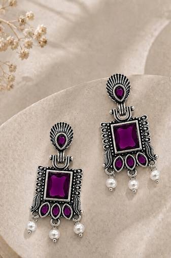 German silver wine geometric drop earrings