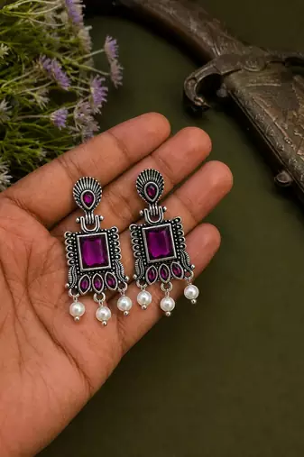 German silver wine geometric drop earrings