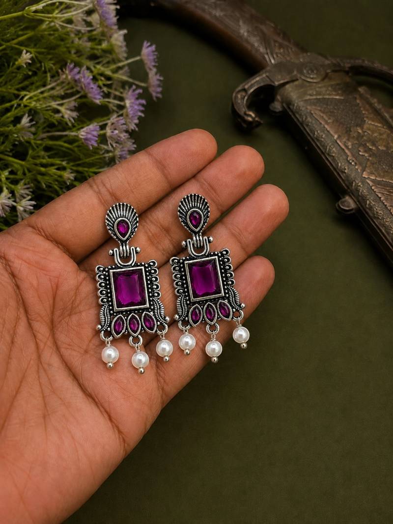 German silver wine geometric drop earrings