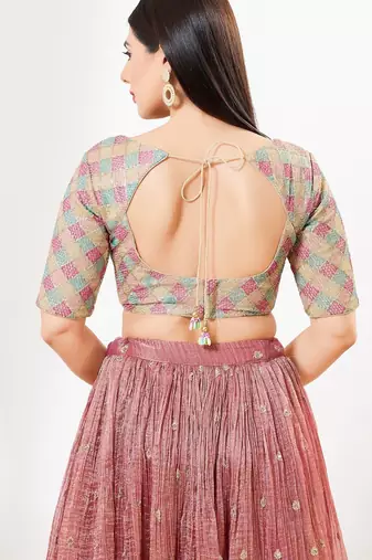 Women's net padded back open elbow sleeves saree blouse