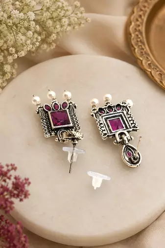 German silver wine geometric drop earrings