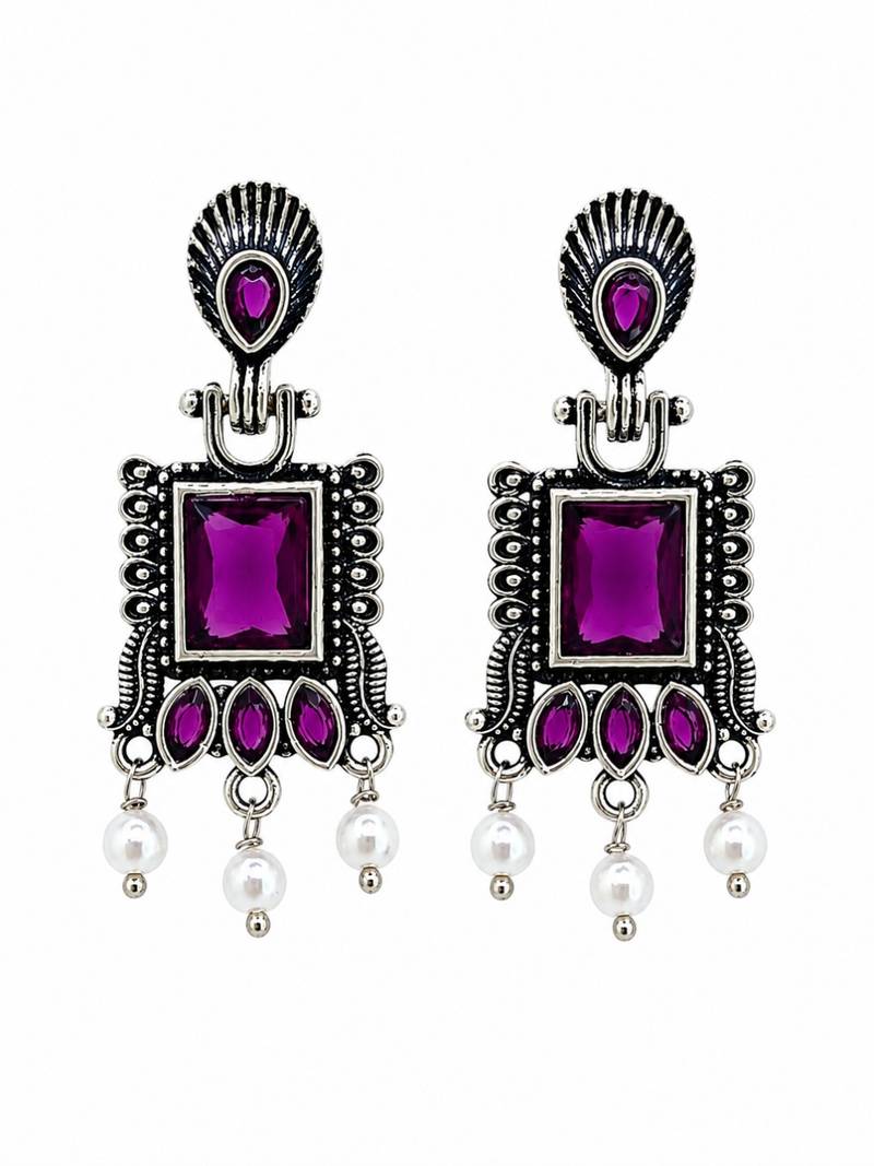 German silver wine geometric drop earrings