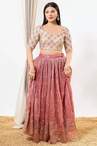 Women's net padded back open elbow sleeves saree blouse