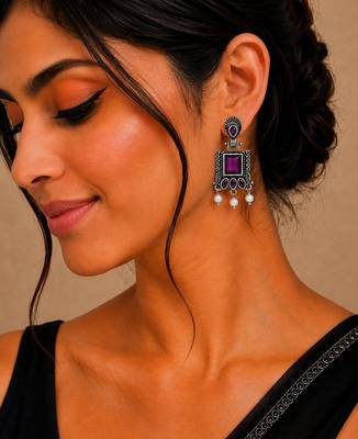 German silver wine geometric drop earrings 5