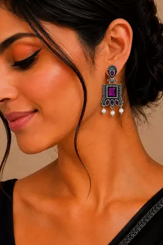 German silver wine geometric drop earrings