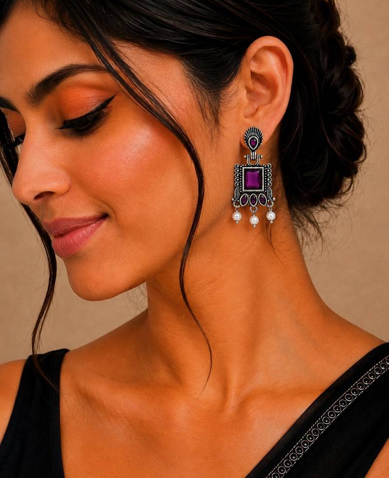 German silver wine geometric drop earrings