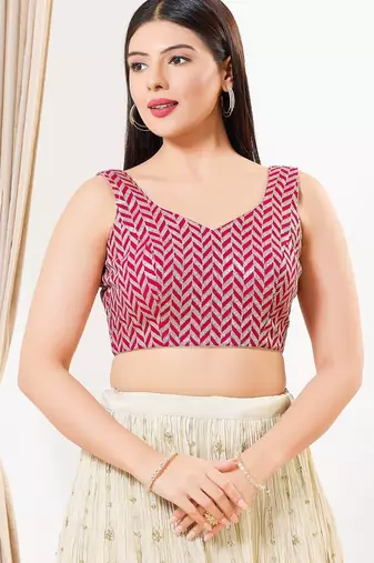 Women's silk padded back open sleeveless saree blouse