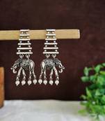Silver oxidised elephant motif dangler earrings