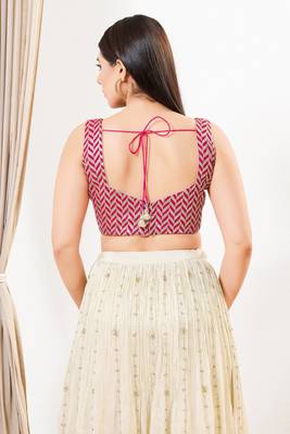 Women's silk padded back open sleeveless saree blouse 2