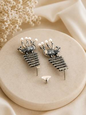 Silver oxidised elephant motif dangler earrings 3