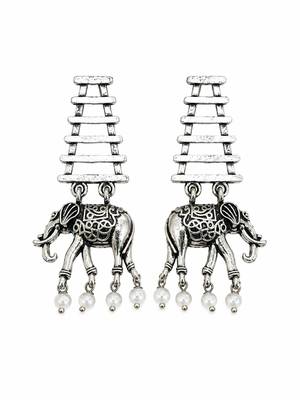 Silver oxidised elephant motif dangler earrings 4