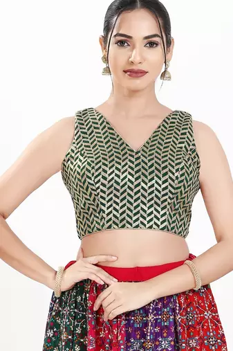 Women's silk padded back open sleeveless saree blouse
