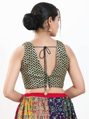 Women's silk padded back open sleeveless saree blouse 2