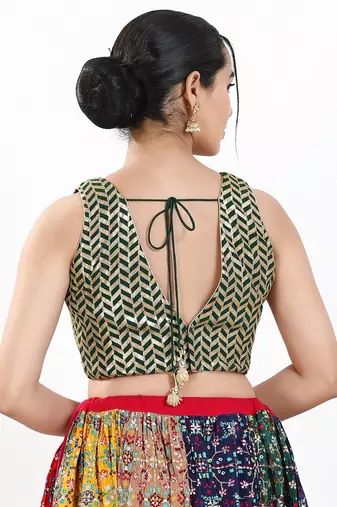 Women's silk padded back open sleeveless saree blouse