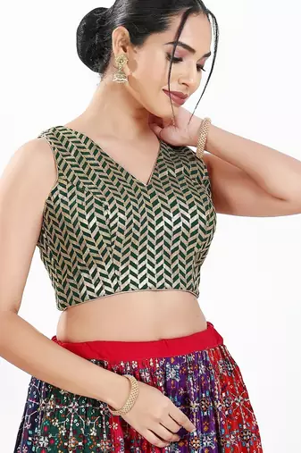 Women's silk padded back open sleeveless saree blouse